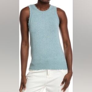 Minnie Rose Sleeveless Cashmere Blend Distressed Knit Top